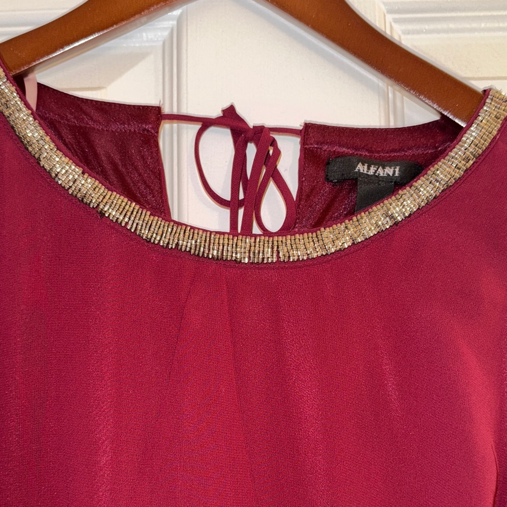 Alfani Wine Beaded Collar Top
